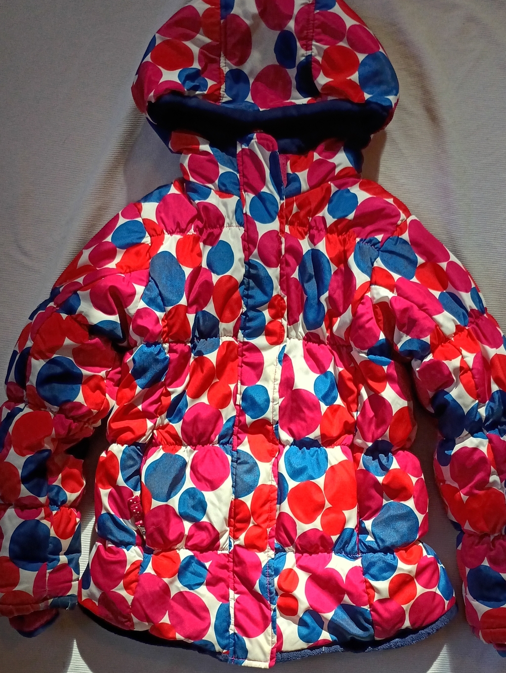 Lands' End Kids Hooded Puffer Jacket with Pink, Red & Blue Dots
